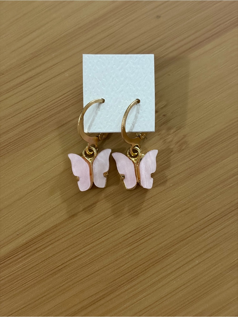 Gold Hoop Earrings with Pink Butterfly Charms